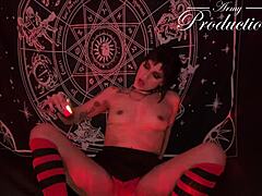 this gothic girl performs a ritual sex with her boyfriend, ending in a cumshot swallow