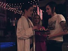 Lesbian couple Aiden Ashley and Cameron Canada enjoy strapon fun with Nikki Hearts