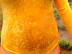Milf Flashes Perfect Tits in See-Through Wet Shirt Outdoors