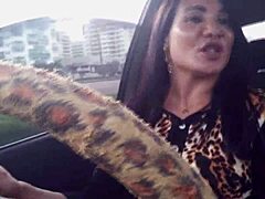 brunette big ass anal in uber with firefighter outdoor