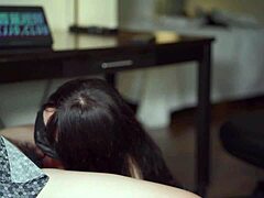 asian employee offers big tits and shaved pussy for promotion