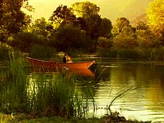 damn, this cute girl with small tits rode a tough guy on a boat! what a wild ride!