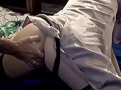 French Amateur in Satin Black Panties and Corset Gets Deepthroat and Rimjob with Toys