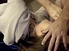 French Amateur in Satin Panties and Corset Rubs and Deepthroats Toys