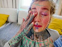 tattooed slut anuskatzz takes double anal in wild gangbang with facial