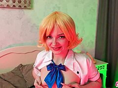 Blonde Teen Simona Fingers Pussy in Cosplay Close-Up