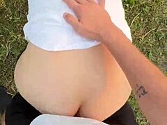 Amateurs fuck rough outdoors, almost caught.