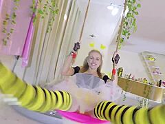 Bonnie Dolce in suspension bondage, bound slut giving blowjob!