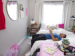 little stepsis angel gostosa teases with petite 18+ boobs and bent over ass play