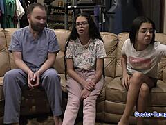 Dr. Tampa conducts first gyno exam on sisters Angel Santana and Aria Nicole