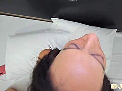 Fucking that skinny whore bareback!