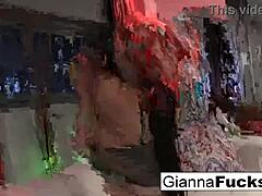 Gianna teases her big natural tits while masturbating nude solo