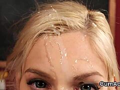 hot beauty takes a sticky load while sucking hard