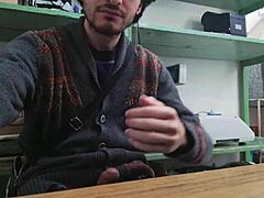 damn, working alone turns wild with boss nearby watching me jerk off!