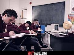 dee williams, busty mature teacher, getting gangbanged by four horny students