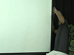 Slut rides machine to orgasm in voyeur session