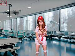 bisexual nurse in uniform does pervert things with anal toys in front of patient for jerk off instructions