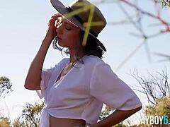 Belgium Playboy Model Miluniel Louis Strips Outdoor, Playing with Her Round Ass.