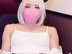 masked beauty shemale masturbates on camera