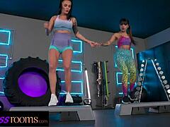 Lexi Dona eats Latina babe's pussy in gym orgasm