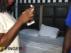 She uses husband's rose on her pussy sensually.