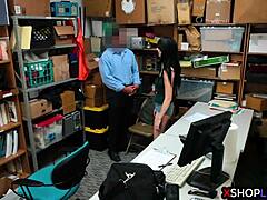 Mall Cop Fucks Shoplifting Teen's Hairy Pussy Backstage