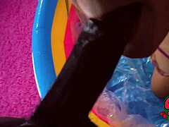 Sloppy Interracial Pool Choking with Long Hair Ball Licking on Monster Big Black Cock