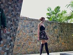 Hottie In Stockings Gets Tied By Rope And Tickled Outdoors