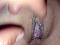 Fit girl gets her tight pussy stretched out after workout sweat