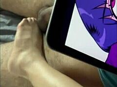 I stroke his dick while he watches porn. He gets hard in doggystyle.