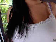 Teen Raquel's big natural tits in casting sex.