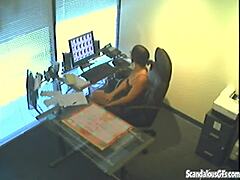 Office slut caught on hidden cam—will she notice while touching herself?