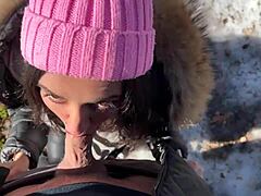 wow, real banging in a snowy forest with a dripping finish! cum inside her tight frame in wild outdoor action!