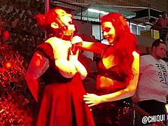 Fat Chick from Public Crowd Gets Erotic Wax Play on Outdoor Stage in Spanish Heat!