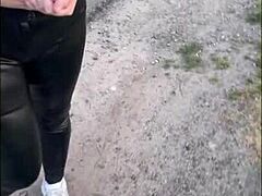 Hot teen with huge natural tits completes tinder date outdoors