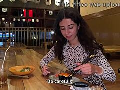 I sucked huge cock in sushi bar toilet pov. Outdoor facial with cum on face while eating rolls.