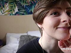 Intense lesbian strap-on pounding goes deep