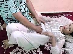 I love fucking that sexy Indian tenant with natural tits in rough hardcore group action