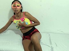 skinny exotic colombian latina mature bends over showing off natural tits like a crazy slut