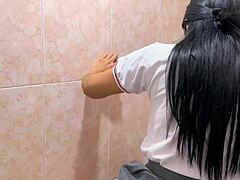 Hot students caught having sex in the school bathroom.