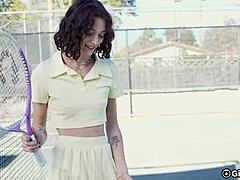 tennis babe rides big cock during lesson