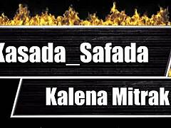 Kalena Mitrak gives blowjob to her husband on bed.