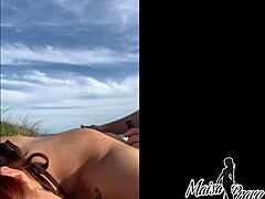 Married Redhead Slut Gives Blowjob and Pussy on Beach, Taking Cum Hidden in Outdoor Fun