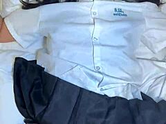 skinny 18yo thai student in uniform moans during rough creampie sex with huge foreigner cock after school