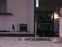 Milf Sara Jay, you working that pink glass dildo in the kitchen?