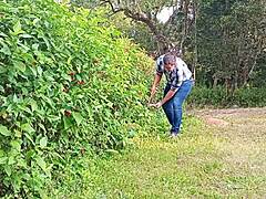 Huge cock handjob in farm pov