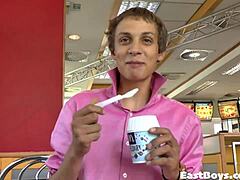 Eighteen-Year-Old Twink Receives First Public Handjob Outdoors