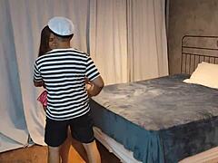 The emotional cuckold watches his latina milf wife get her big ass fucked with a huge cock