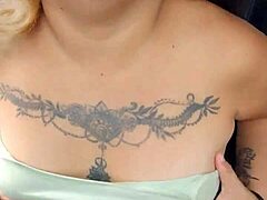 Latina whore showing tits and panties in car on highway