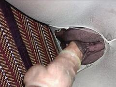 Her tight shaved pussy is so wet, it takes both cocks for creampie.